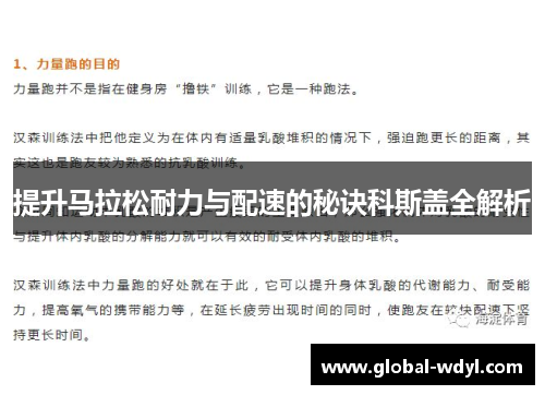 提升马拉松耐力与配速的秘诀科斯盖全解析 提升马拉松耐力与配速的秘诀科斯盖全解析